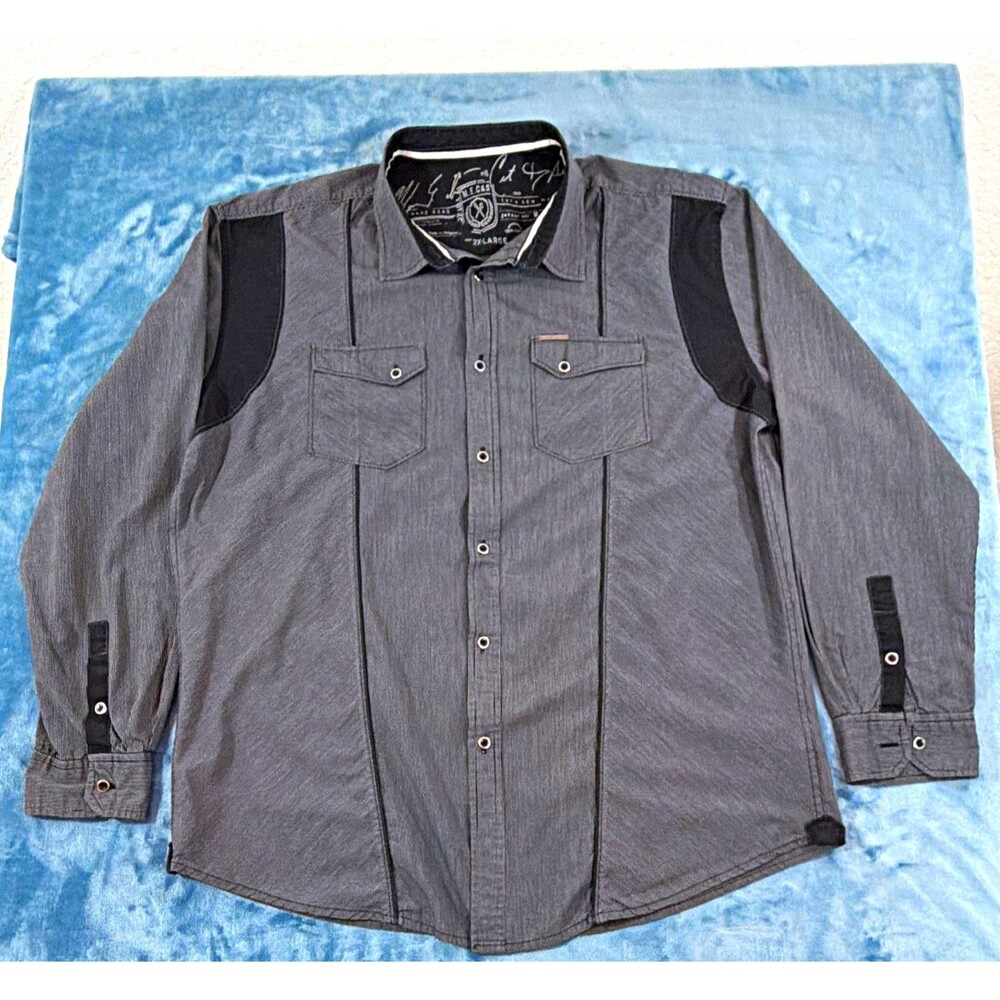 Marc Ecko Cut Sew Shirt Mens 2XL Gray Pinstripe Long Sleeve Button Up Casual VTG